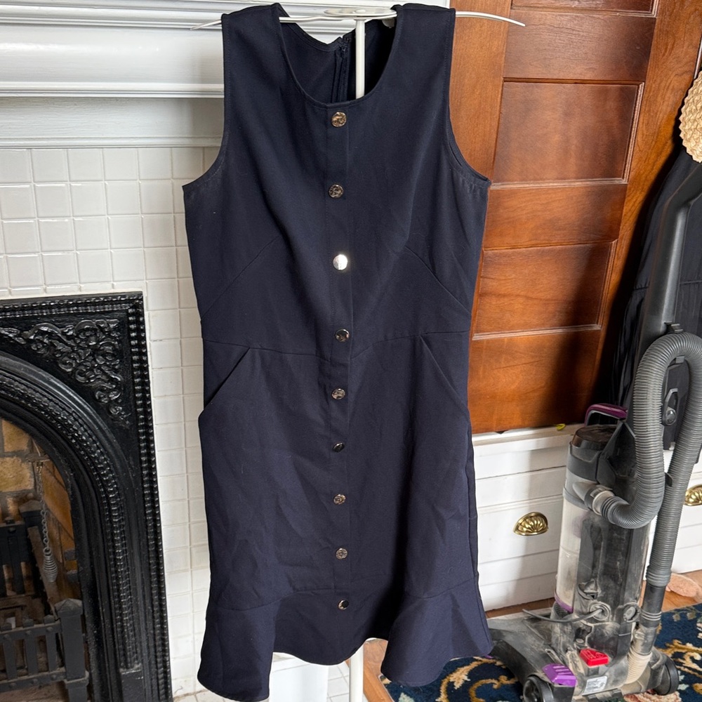 LOFT Dark Blue Button-Down Midi Dress with ruffled bottom - worn about 4x